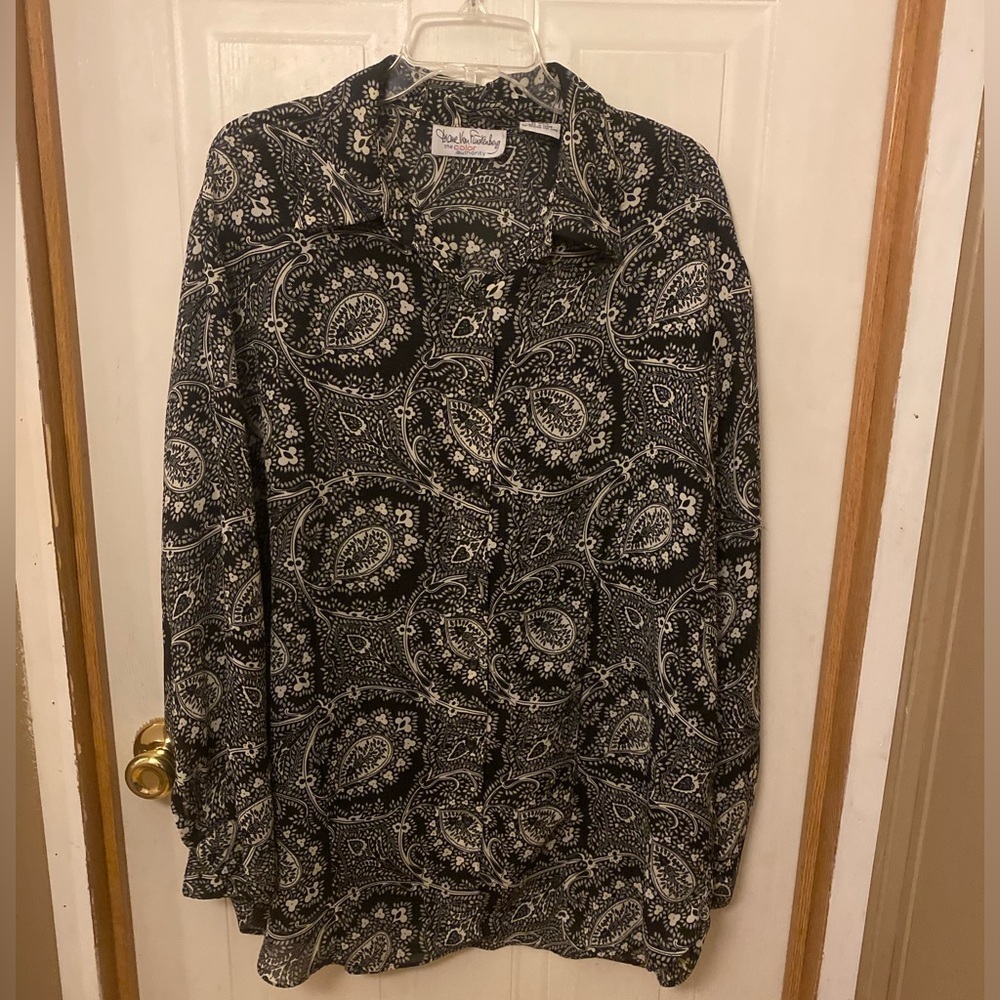 Plus Size Diane Von Furstenberg Black and White Paisley Women’s Shirt